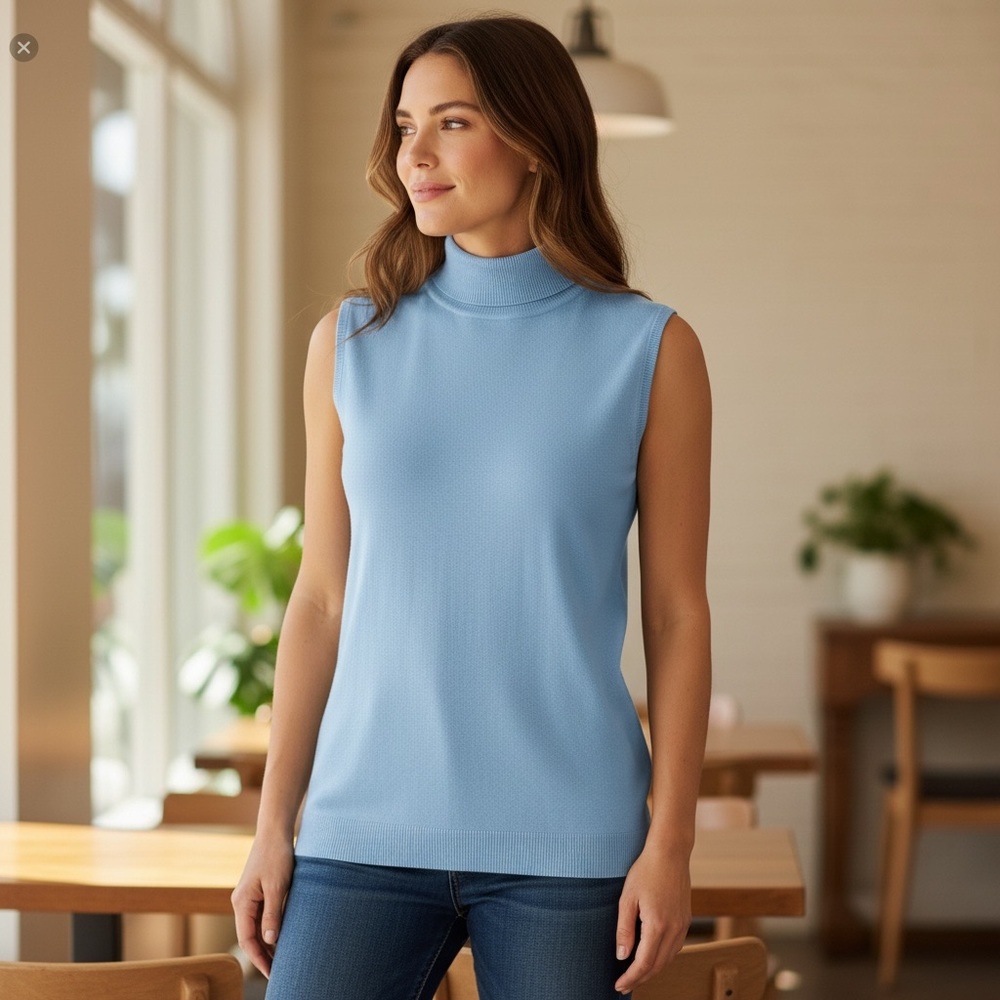 TERRY LEWIS CLASSIC LUXURIES Silk Mix Light Blue Tank Sweater!